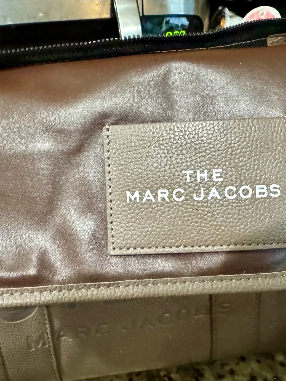 Marc Jacobs Taupe Pebbled Leather Tote with Leopard Strap